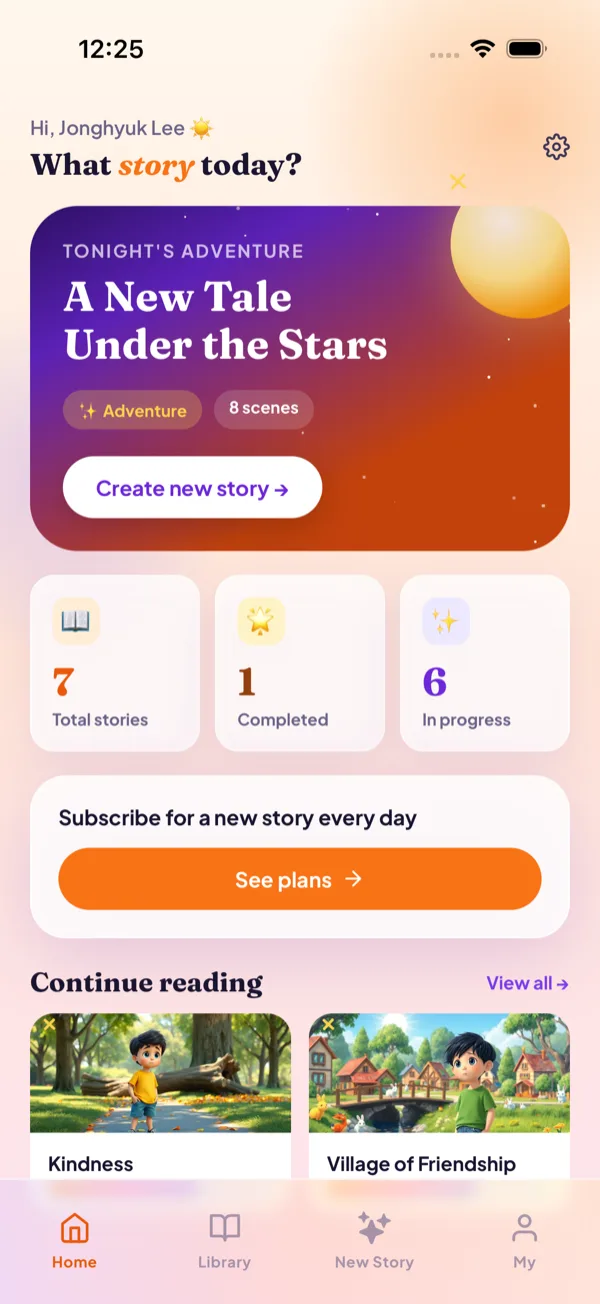 WonderTale home — tonight's adventure, ready to begin