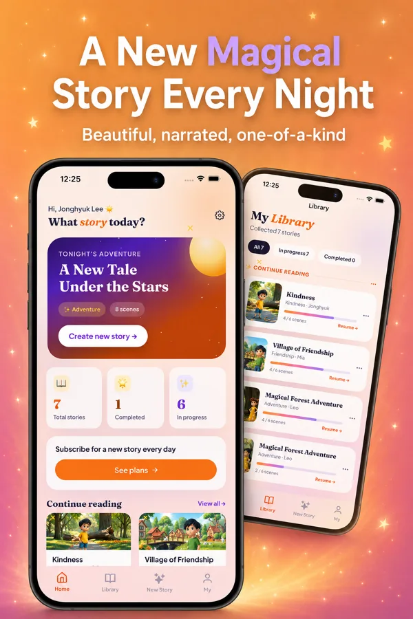 A new magical story every night — beautiful, narrated, one-of-a-kind