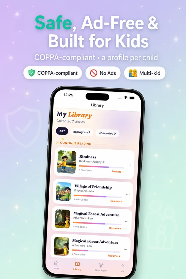 Safe, ad-free & built for kids — COPPA-compliant with a profile per child